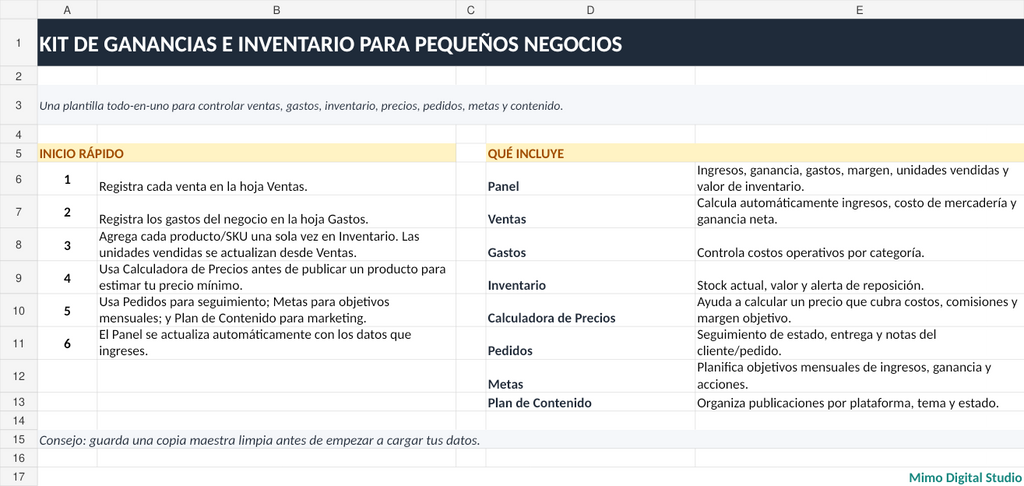 Kit de Ganancias e Inventario para pequeños Negocios
